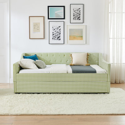 Full‑Size Daybed,Upholstered Convertible Daybed with Tufted Button Backrest, 3‑in‑1 Versatile Sofa Bed with Pull‑Out Trundle & Side Storage, for Compact Living-Green