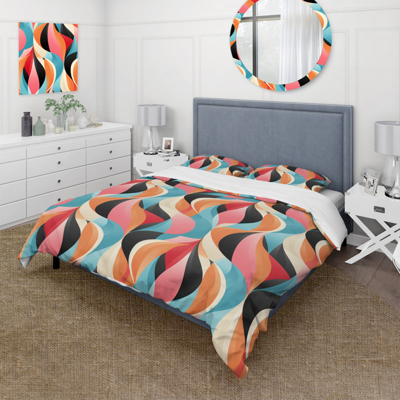 Ensemble de housse de couette à motif géométrique bleu et orange, Housse de couette pour très grand lit et 2 très