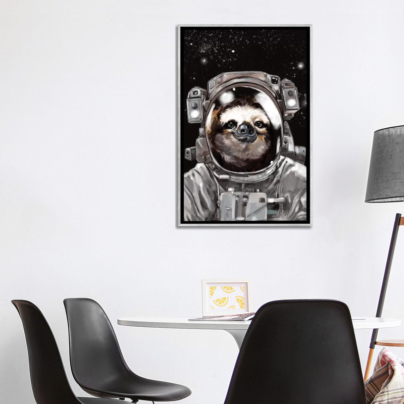 « astronaute sloth selfie », art, Toile avec cadre argenté, H 48 po x l 32 po x P 1,5 po