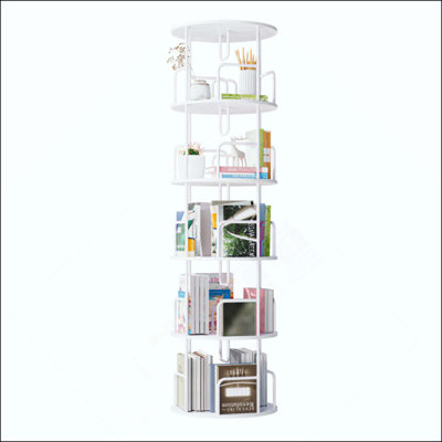 Étagère rotative rotative à 5 niveaux, bibliothèque pivotante, étagère haute rotative à 360 livres, étagère de rangement ronde à rotation verticale, organisateur d'étagère à livres pour chambre à coucher, salon