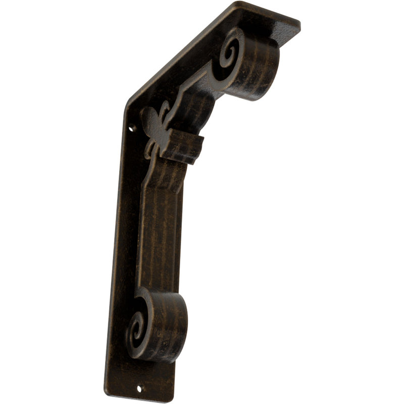 Support en fer forgé Fleur De Lis, Laiton antique, H 8 po x l 2 po x P 5,5 po
