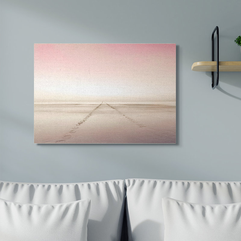«Water Pathway Footsteps Beach Sunset Horizon» par Kim Allen - photographie, H 30 po x l 40 po, Toile tendue