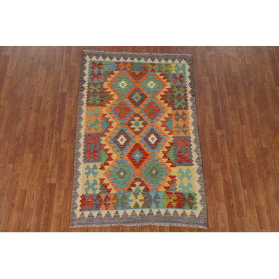 Geometric Kilim Reversible Wool Rug 4x6