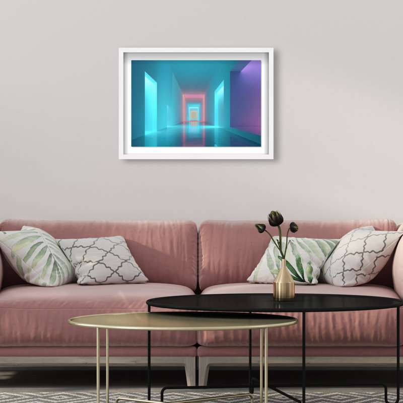 Cerulean Corridor III Framed Graphic Art, 37.5"H x 55.5"W, White Shadowbox