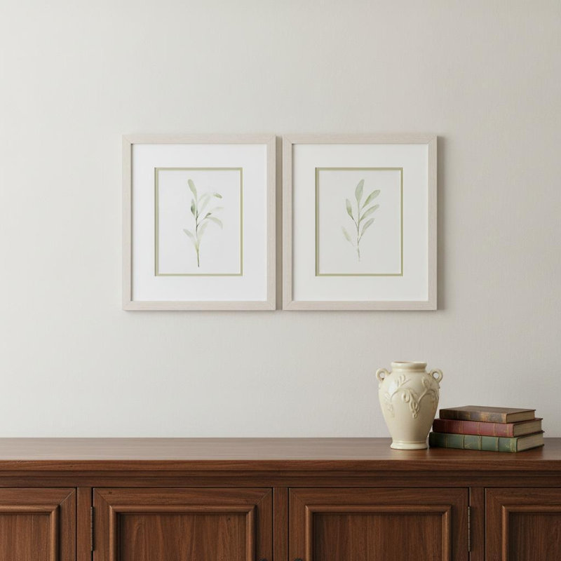 Ensemble de deux feuilles d'olivier, impression encadrée blanche