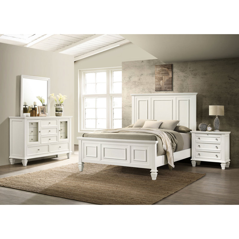 Crème blanc 4 chambres à coucher avec tiroirs encastrés et charme classique panneaux de sable polyvalents