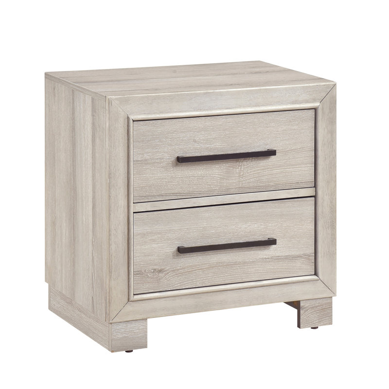 Armoire de chevet pour chambre à deux tiroirs à deux tiroirs, table de chevet grise moderne, glissières en métal à glissement en douceur, touches en laiton antique sans assemblage, largeur de 16 po