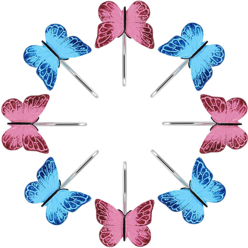 Blue and Red Butterfly Resin Shower Curtain Hooks