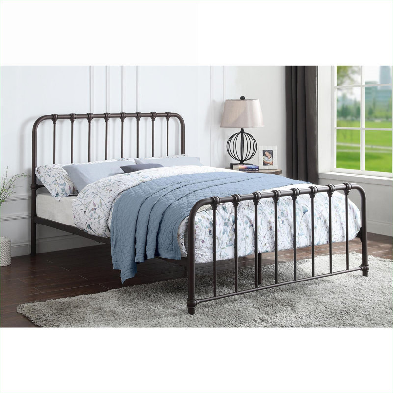 Lit plateforme grand usage quotidien pour la chambre à coucher, structure en métal compact avec finition bronze, aucun sommier requis