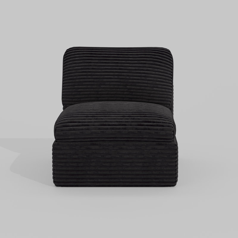 Large fauteuil moelleux à dossier simple en velours côtelé, Noir