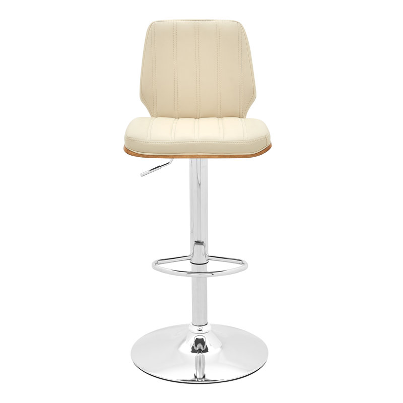 Adjustable Swivel Bar Stools, Cream Faux Leather, Modern Walnut And Chrome For Home