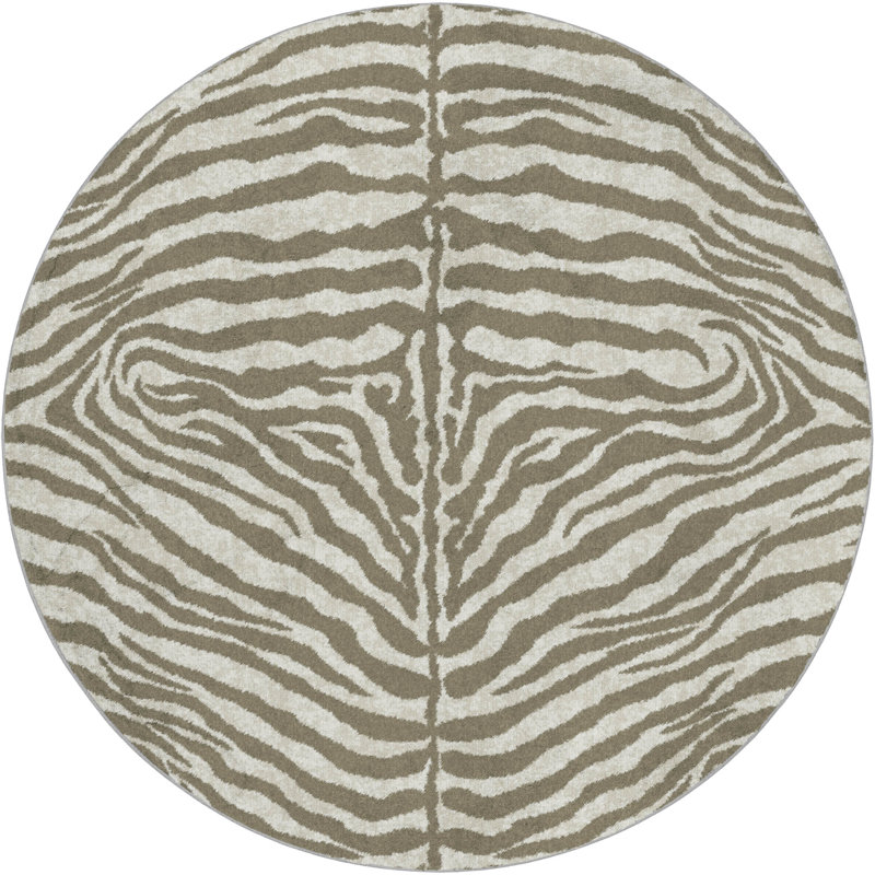 Premium Machine Washable Dream Shag Zebra Rug, Taupe, 8' Round