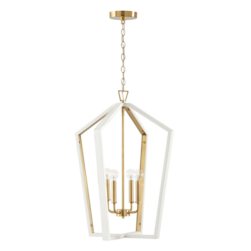 4 - Light Lantern Pendant, Flat White/Matte Brass