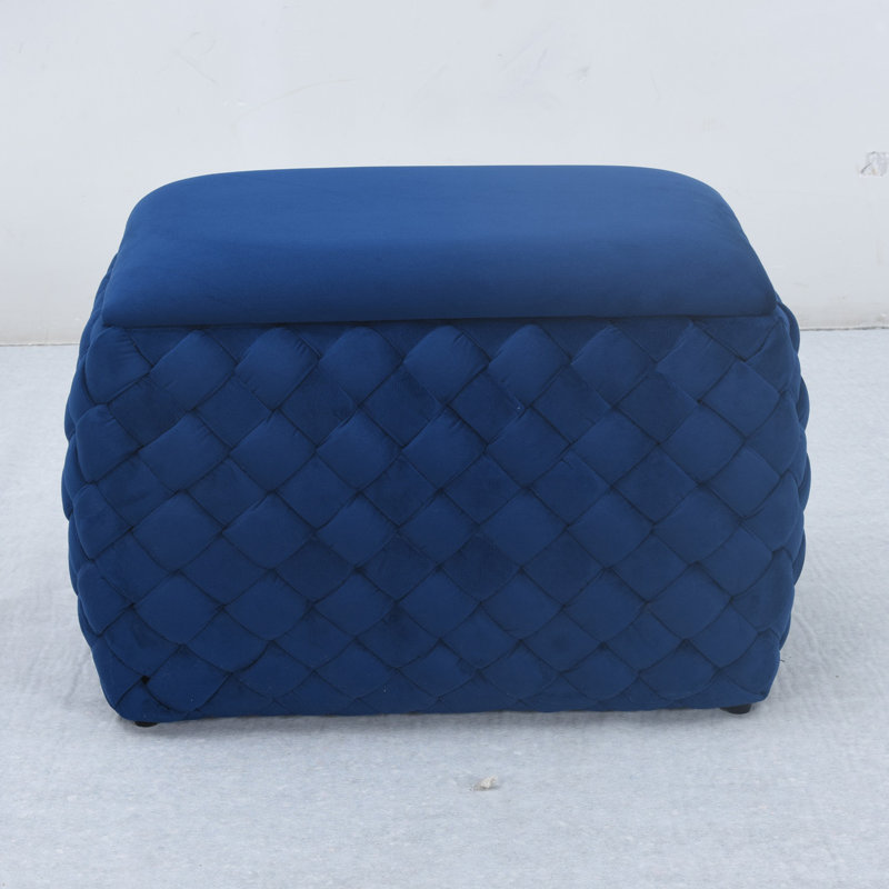 Adamarie 65cm Wide Velvet Rectangle Patchwork Standard Ottoman with Storage, Dark Blue