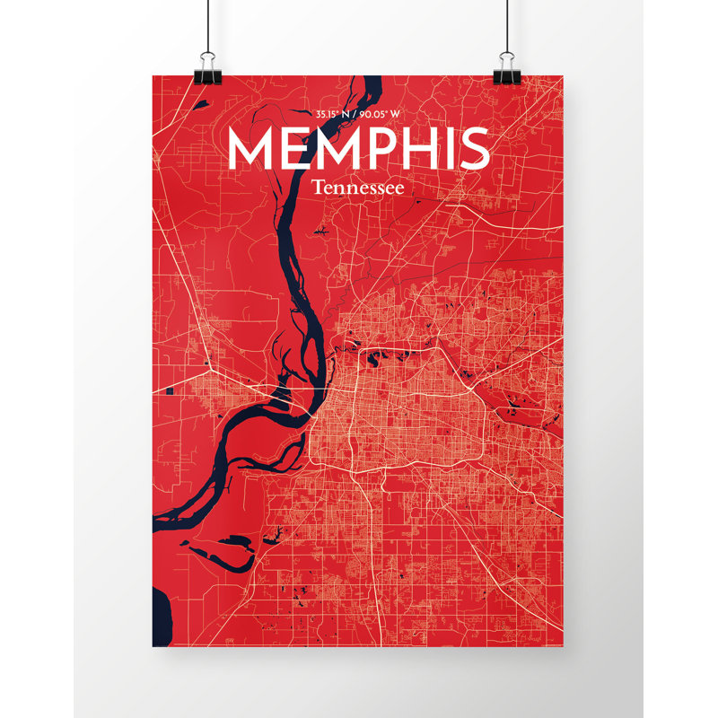 Memphis City Map - impression d'art graphique, H 17 po x l 11 po x P 0,05 po
