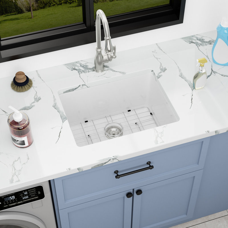 Lavabo vasque à double cuve à montage sur plan L 24 po x l 18 po x P 11 po Fireclay