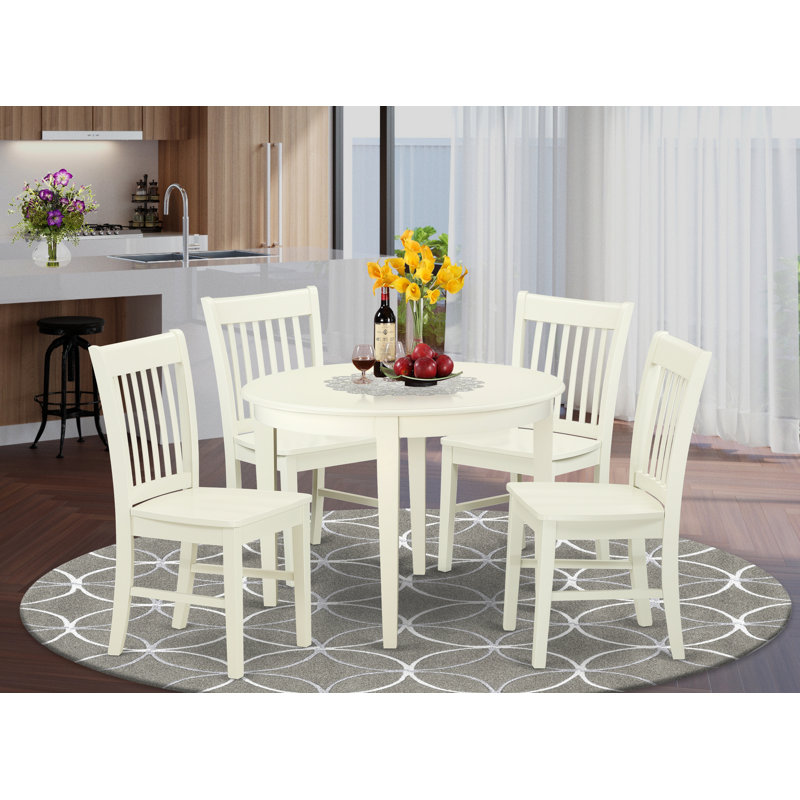 5 Piece Dining Set Includes a Round Dinner Table and 4 Kitchen Dining Chairs, Linen White, 5 Pieces: 1 Table, 4 Chairs
