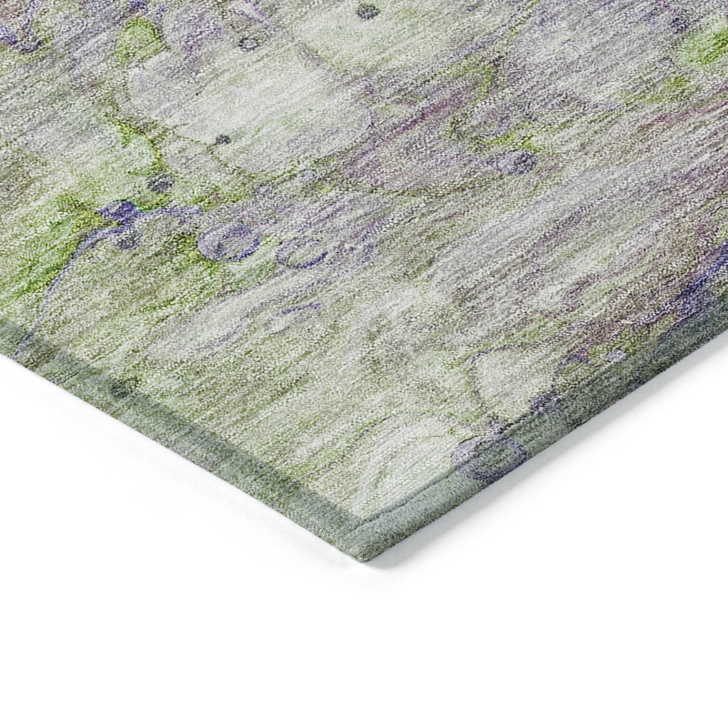 Tapis intérieur lavable abstrait lilas et vert artichaut 3 pi x 5 pi