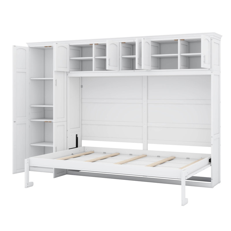 Grand lit escamotable mural avec armoires, Blanc
