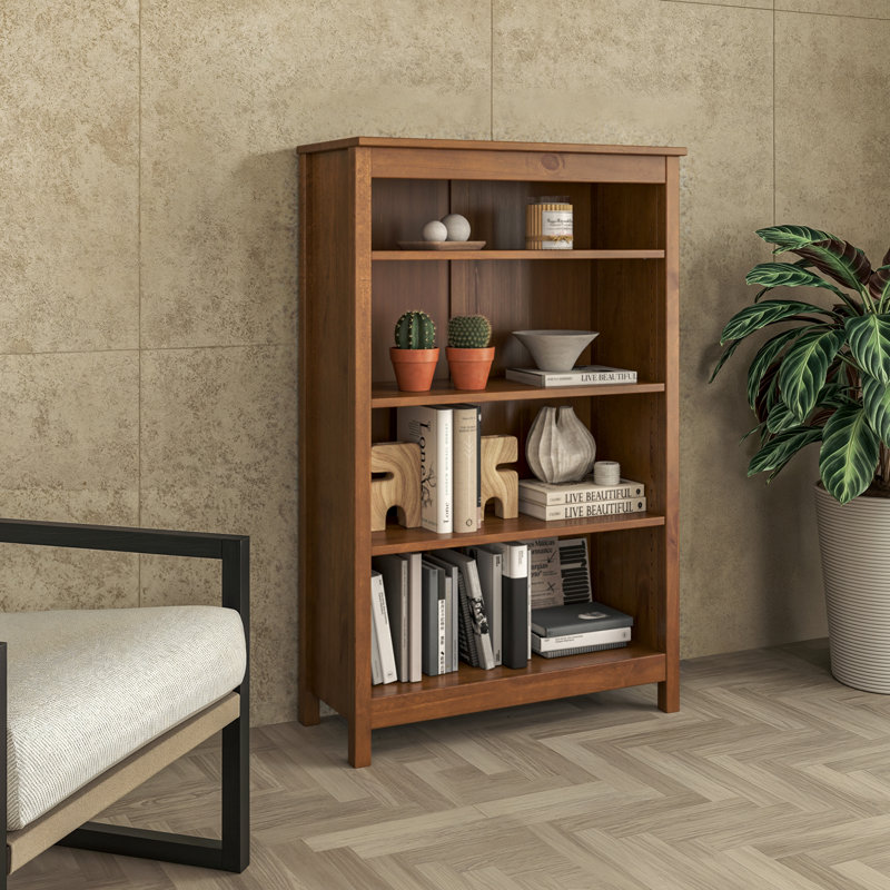 Classic Shaker Style Solid Wood Bookcase, (4 Shelves) 48"H x 30"W x 13.25"D, Dark Pecan