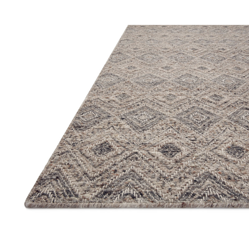 Tapis taupe / gris en laine / coton / polyester fait à la main Devynn, Carré 1 pi 6 po
