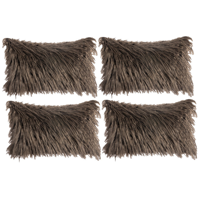 Housse de coussin rectangulaire en fausse fourrure seulement, Brun chocolat