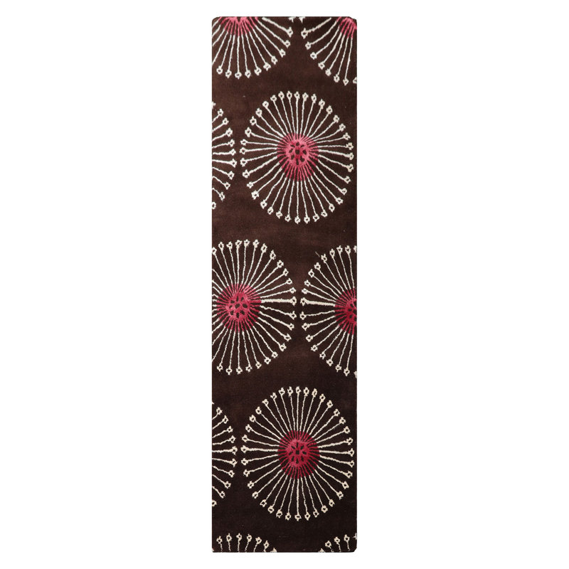 Tapis de transition brun multicolore en laine touffeté à la main, Tapis de couloir 2 pi 6 po x 8 pi