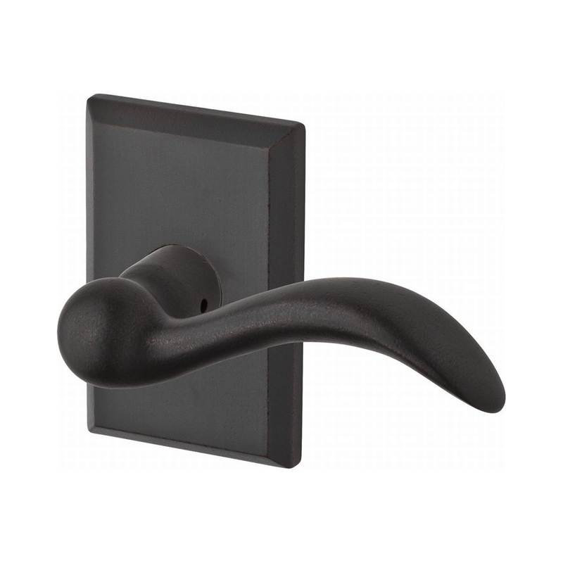 Arch Passage Door Lever with Rustic Square Rose, Dark Bronze