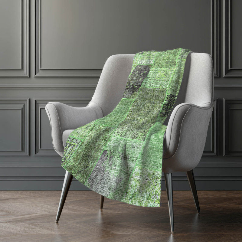 Addison Machine Washable Sherpa Throw Blanket, Vert, ASB669 Patchwork