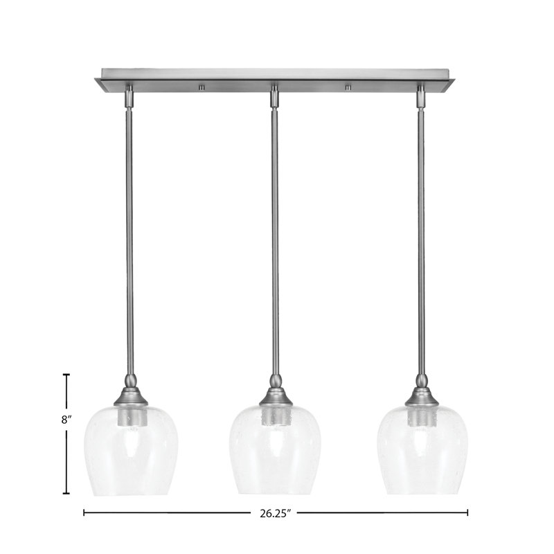 Luminaire suspendu linéaire à 3 lumières 3 lumières, finition bronze, verre transparent de 6 po, H 8 po x l 26,25 po x P 6 po