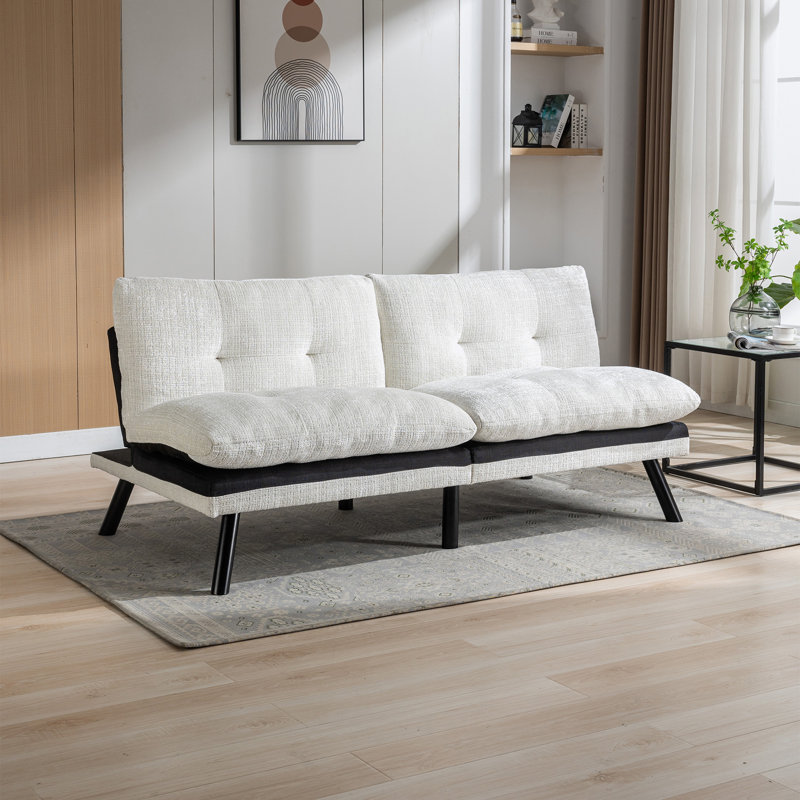 Canapé-lit sans accoudoirs en chenille 71,6 po Jalesha, Chenille blanc crème