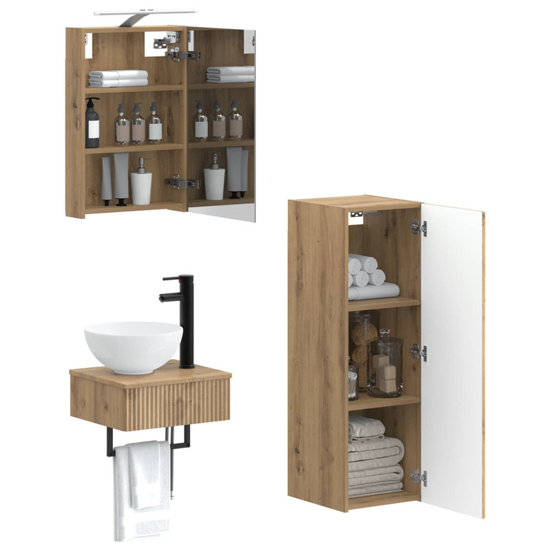 Vanity & Mirror Set, Artisan Oak