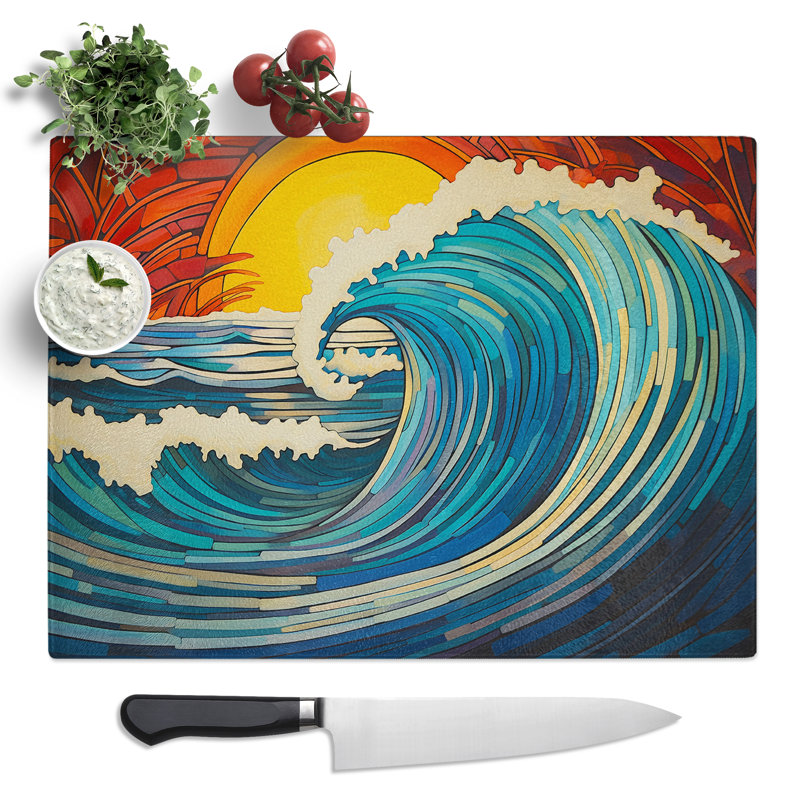 Wave Art Deco  Glass Chopping Board
