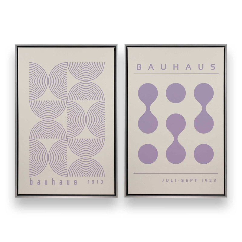 Bauhaus Flow and Composition en mauve I, ensemble de 2, H 49 po x l 66 po, Cadre flottant en chrome poli