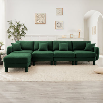 Canapé modulaire en L convertible en forme de L à 4 places avec accoudoirs en forme de coquillage et repose-pieds cylindrique amovible