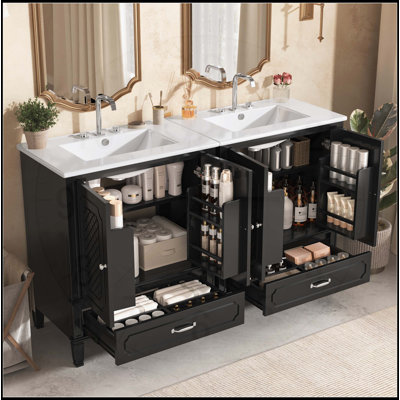 60 Inch Freestanding Bathroom Vanity with Double Sinks, Ample Storage, and Soft-Closing Doors for Elegant and Functional Design