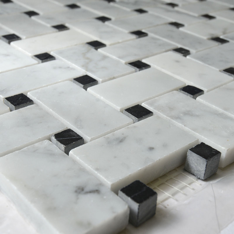 Carrara Honed Basketweave 1" x 2"  Marble Mosaic Tile in White