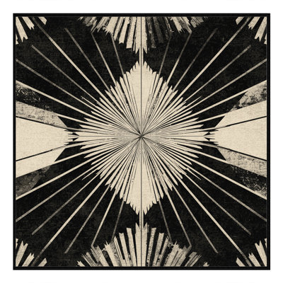 Tapis art déco lavable à la machine en tissu Starburst noir - reliure noire