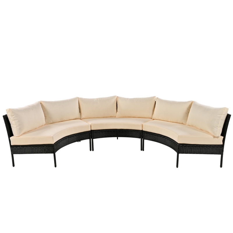 U_STYLE Ensemble de mobilier de patio, ensemble de conversation incurvé d'extérieur 3 pièces, canapé modulaire toutes saisons avec coussins