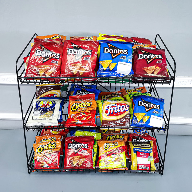 Poillucci 24" W X 14.9" D X 23.2" H 3-Open-Shelf Wire Rack for Countertop Chips Snack Book Display Organizer, Black