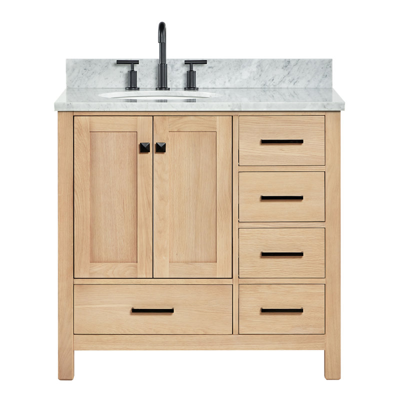 Flynt 37'' Single Bathroom Vanity with Carrara Marble Top, Oak