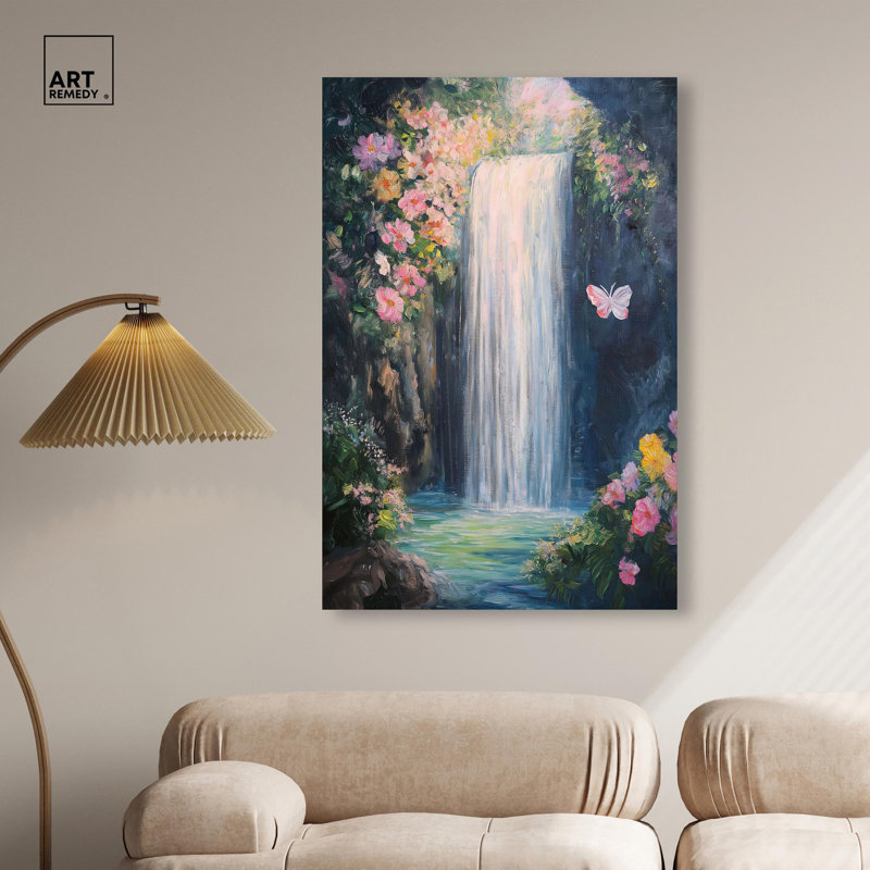 Décoration murale en toile Hidden Falls I par Art Remedy, Peinture sans cadre, Toile tendue, H 45 po x l 30 po
