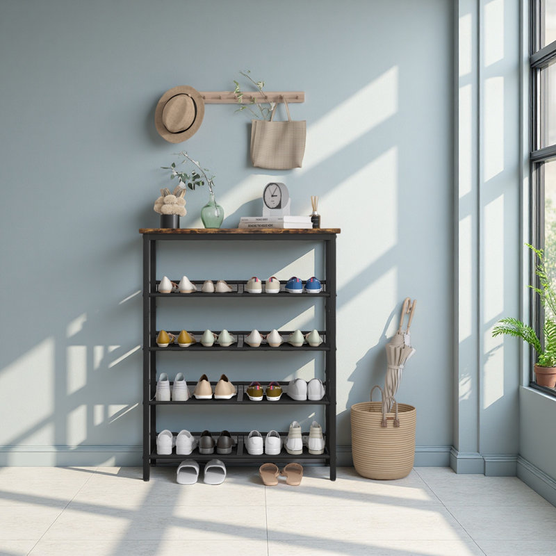 Industrial Shoe Rack, Adjustable Country Style 5-Layer Shoe Rack Storage Rack, With 4 Mesh Shelves