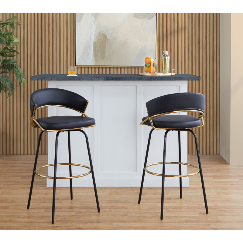 Tabourets de bar en métal à hauteur fixe 30 po avec repose-pieds rond Loehr, Blanc, Bar Stool (29.5" Seat Height)