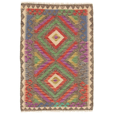 Rectangle 82 cm x 121 cm Geometric Wool Hand Woven Kilim Area Rug