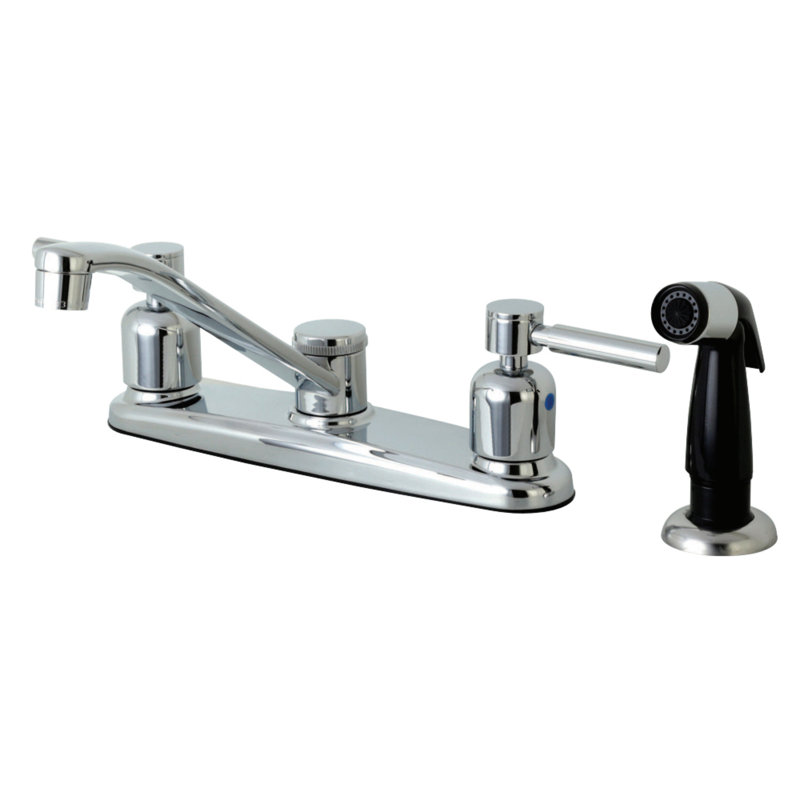 Kingston Brass Concord Two-Handle 8" Centerset Kitchen Faucet, Black Side Sprayer