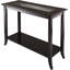 Table d'appoint avec plateau en verre biseauté, structure en bois et tablette
