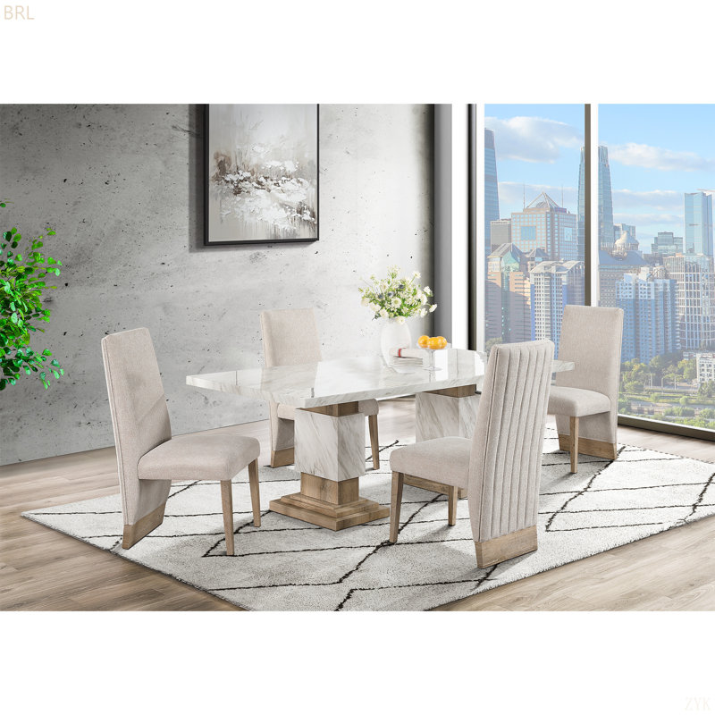 Dining Table Set, Beige, White