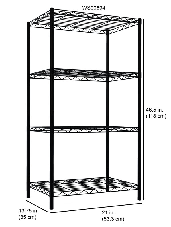 Home Basics Wire Heavy Duty 3-Tier Utility Shelving Unit (21-in W x  13.75-in D x 32-in H), Black