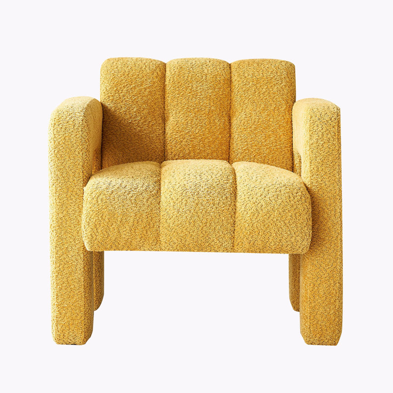 Practical Single Chair, Wide Upholstered Accent Chair, Boucle Yellow